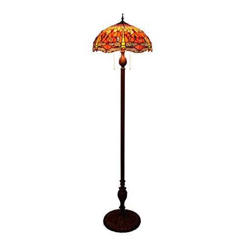 Tiffany Bronze Color Base Floor Lamp 16-" Tiffany Luxurious Style Floor Lamp Orange Dragonfly Light Stained Glass Floor Retro Lamp for Study Living Room Bedroom Room Decoration