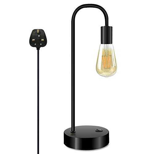 DoRight Industrial Table Lamp, 3 Way Dimmable LED Bedside Lamp Black with 1.3M Cable UK Plug Iron Metal Frame Retro Vintage, Desk Lamp for Living room Bedroom Nightstand Study (8W Bulb Included)