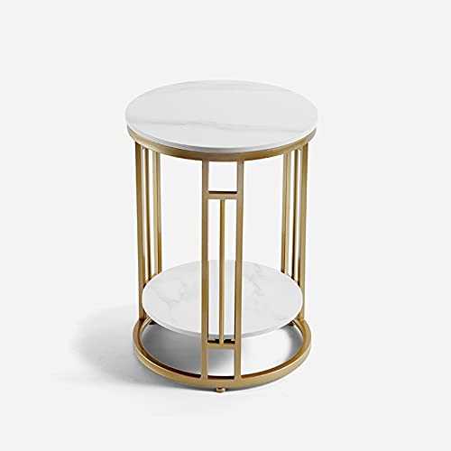YHshop Nightstands Modern Round Faux Marble Top Coffee Table，Gold, 21.7" H x15.7 L x 15.7" W 2-Tier Small Sofa Couch Table with Metal Occasional Table