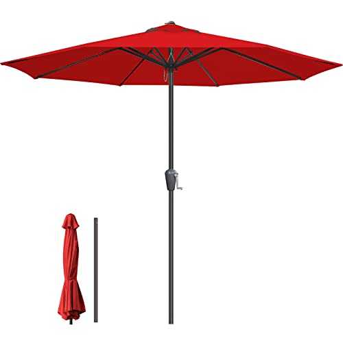 Buycitky 2.7m Garden Parasol Umbrell Waterproof Sun Parasol Patio Umbrella for Table, Outdoor Beach Parasol Green Wine Beige with Crank Handle and 8 Sturdy Ribs, UPF 30+