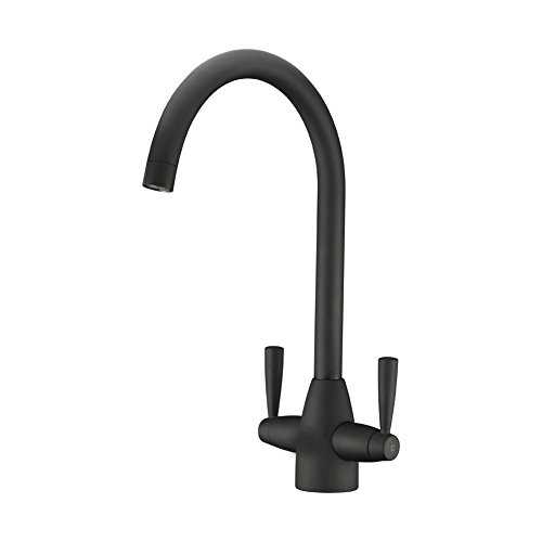DELLE ROSA Volcanic Black Swivel Spout Dual Lever Kitchen Sink,304 Stainless Steel Mixer Taps with Solid Brass