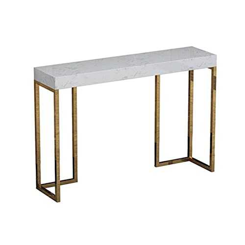 OHKITA Coffee Table 31.4 Inch Console Table White Marble Table, with Metal Frame, Couch Table, Hallway, Living Room, Hall Furniture