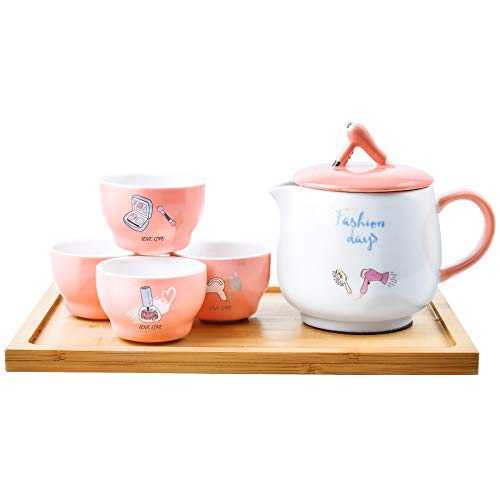Porcelain Gift Tea Set, hairdryers Design 4-Piece Tea Cups 5 oz with Teapot 20.3 Oz and Gift Box, Afternoon Tea Cup Gift Set for Home and Office