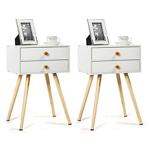 zlw-shop Nightstand Side Table Bedroom Nightstands - Set of 2 Bedside Table with 2 Drawers for Home Bedside End Table Large Storage Furniture, White Bedside End Table