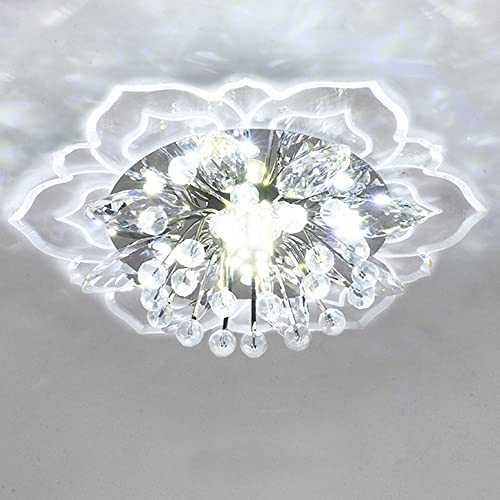 Modern Crystals Chandelier with Crystal Droplets Chrome Finish Elegant Flush Mount Pendant Lighting for Bedroom, Living Room, Bathroom, Hallway 7.87(Diameter) x 1.96(Height) inches