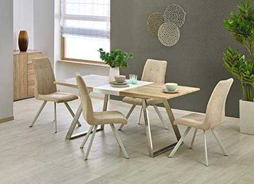 Trevor Scandinavian Rustic Extendable Oak/White Top & Metal Legs Dining Table