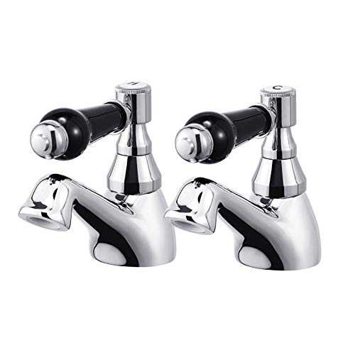 Basin Taps in Pair Black Ceramic Lever Bathroom Sink Tap Mixers Chrome Brass Traditional Classic