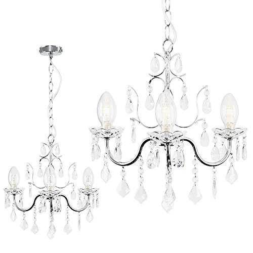 Modern IP44 Rated 3 Way Silver Chrome Bathroom Ceiling Light Chandelier with Clear Glass Droplets