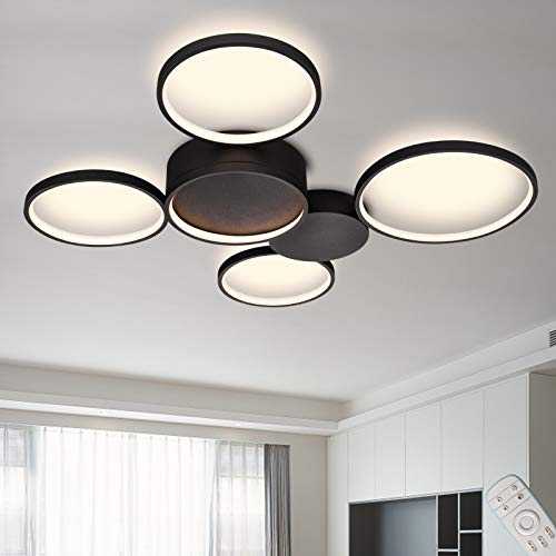 HUOKU Flush Mount Ceiling Light Fixture, Dimmable LED Ceiling Lighting with Remote Control, Modern Ceiling Lamps with 5 Lights for Living Room, Bedroom, Dining Room, 3000K-6000K(Black)