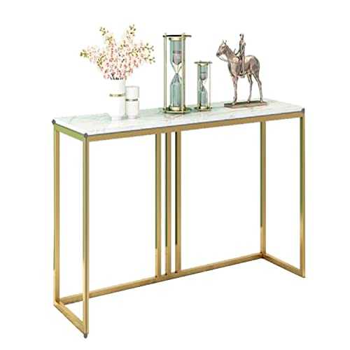 RIEJIN Console table White Marble Console Table with Metal Frame, Sofa Table for Entryway, Display Shelf for Living Room, Hall Furniture