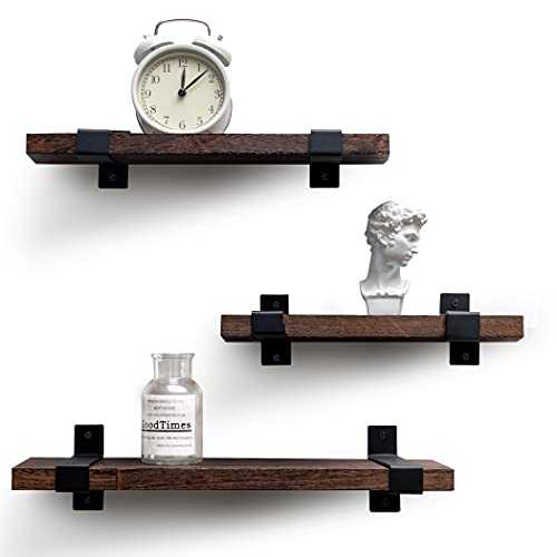 LAVIEVERT Floating Shelves Wall Mounted, Rustic Wood Wall Storage Shelves for Bedroom, Living Room, Bathroom, Kitchen, Office - Set of 3