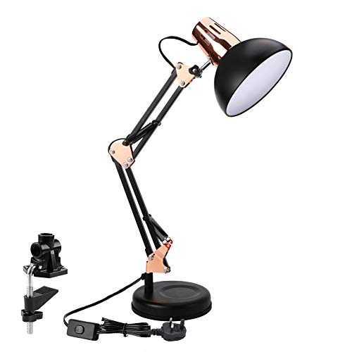 PowerKing Architect Task Lamp，Adjustable Swing Arm Desk Lamp with Clamp，Classic Desk Lamp for Home Office Reading (Gold Black)