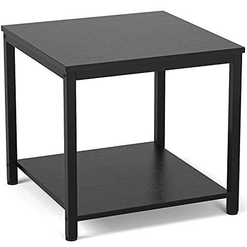 Besiture Side Table 20 Inch Square, 2-Tier Coffee Tea End Table Nightstands for Sofa Couch Bed, Metal Wood Accent Modern Simple Industrial Style Side Table for Living Room Bedroom, Black