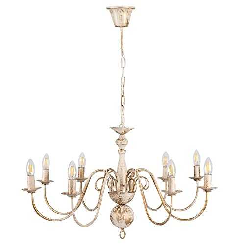 Large Retro Style 8 Way Ceiling Light Chandelier Fitting in a Distressed Effect Finish