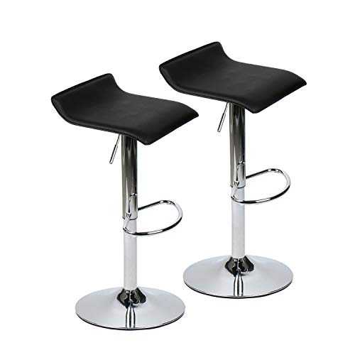 Set of 2 Barstool, Adjustable Swivel Bar Stools with PU Leather and Chrome Base, Gaslift Pub Counter Chairs, Black