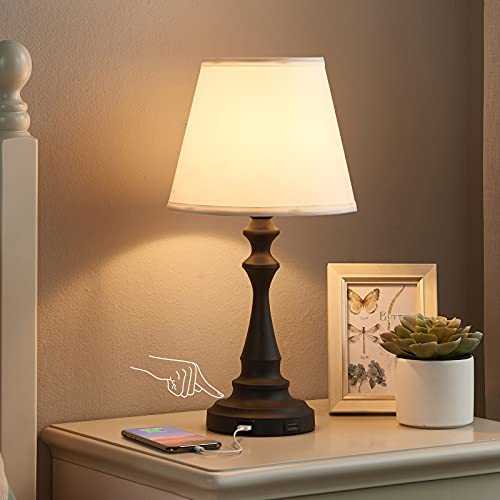 Touch Lamps for Bedrooms with USB Ports, Aooshine Touch Bedside Table Lamp with White Lampshade and Metal Base, 3 Way Dimmable Small USB Side Lamp for Bedroom, Office, Dorm (LED Bulb Included)