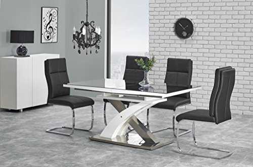 Sandor 2 160-220cm Black Glass & White High Gloss Modern Extendable Dining Table