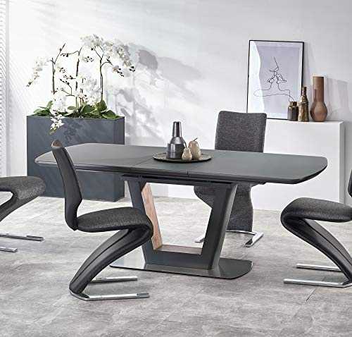 Bilotti ANTHRACITE 160-200cm Grey Glass & Dark Grey Matt Extendable Dining Table