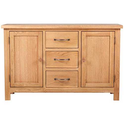 Anself Oak Large Sideboard Cabinet with 3 Drawers 2 Cupboards 110 x 33.5 x 70 cm