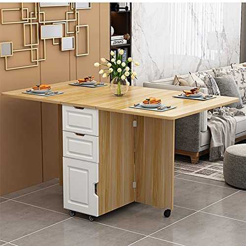Movable Folding Dining Table, Simple Modern Multifunctional Extendable Dining Table, Drop Leaf Kitchen Table, Small Apartment Retractable Table with Storage