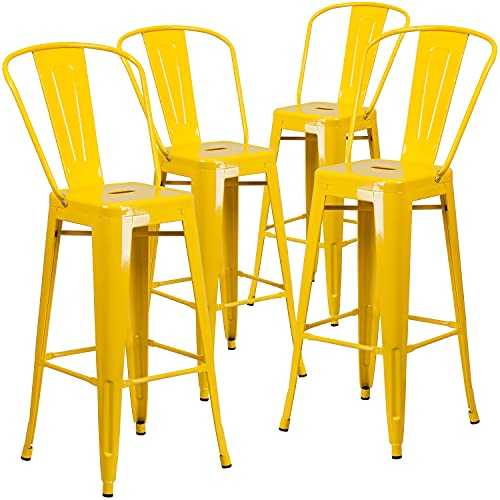 Flash Furniture Metal Colorful Restaurant Barstool, Plastic, Galvanized Steel, Yellow, 4 Pack
