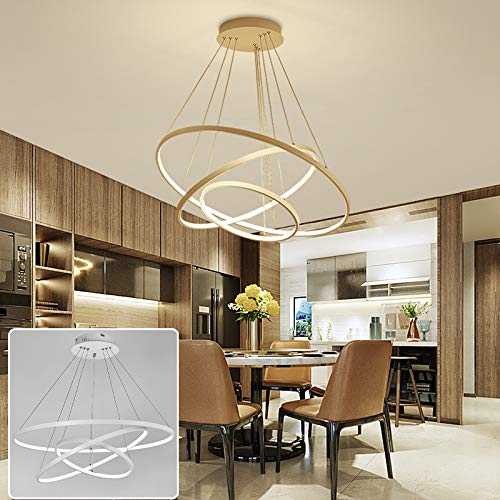 Warmiehomy Modern Chandelier LED Ceiling Light Round Rings Pendant Lamp Flush Mount with Changing-Color Light for Lobby Living Room Dining Room Table Kitchen Bedroom