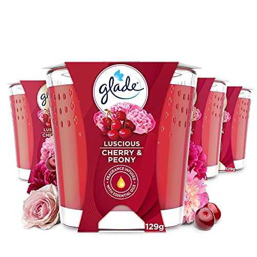 Glade Jar Candle Small, Scented Candles, Pack of 4, Cherry & Peony, 30 Hour Burn Time, 129 g, Packaging May Vary