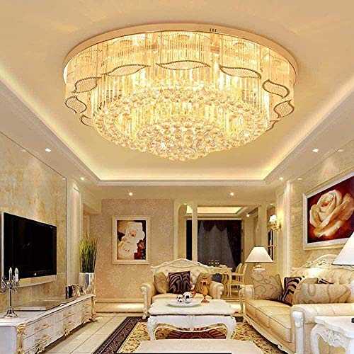 Round Crystals Ceiling Light Modern Dimmable Led Chandelier Flush Mount Ceiling Fixtures Indoor Decor Lighting for Dining Living Room with Remote Bedroom (Size : Diameter:60cm(24inch))