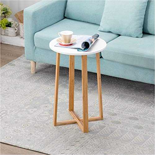 Zoopolyn End Tables Side Nightstands Bamboo Coffee Table for Living Room White Tall