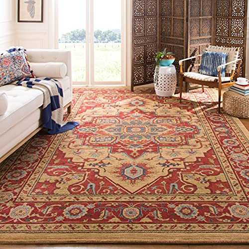 SAFAVIEH Mahal Collection MAH698A Traditional Oriental Non-Shedding Living Room Bedroom Dining Home Office Area Rug, 9' x 12', Red / Natural