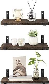 Mkono Rustic Wood Floating Shelves Wall Mounted Farmhouse Wooden Wall Shelf for Bathroom Kitchen Bedroom Living Room Set of 3 Dark Brown