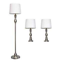 Elegant Designs LC1015-BST Three Pack Lamp Set (2 Table Lamps, 1 Floor Lamp), Brushed Steel