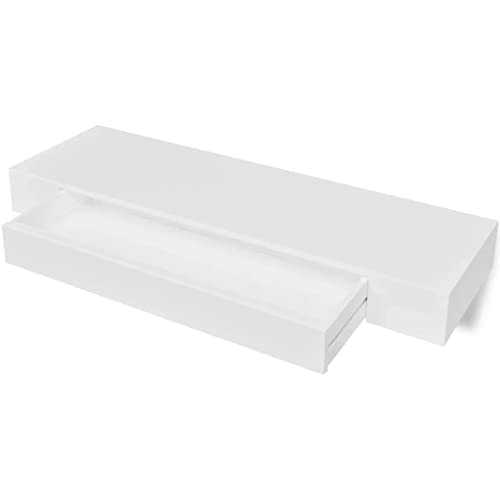 vidaXL Floating Wall Display Shelf 1 Drawer Book/DVD Storage White MDF 80 cm