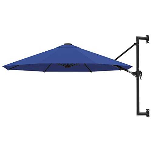 Blue Fabric + metal Home Garden Outdoor LivingWall-Mounted Parasol with Metal Pole 300 cm Blue