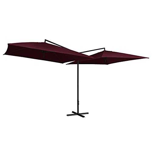 Bordeaux red Fabric (100% polyester) with a PA coating, powder-coated steel Home Garden Outdoor LivingDouble Parasol with Steel Pole 250x250 cm Bordeaux Red