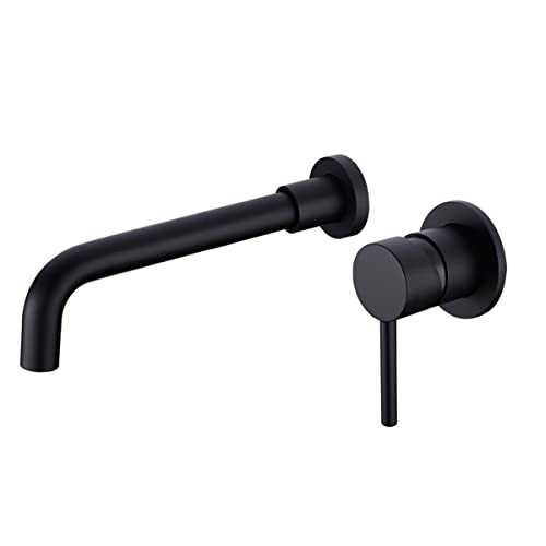 Brass Basin Mixer Tap 26CM Swivel Spout Wall-Mounted Concealed Bathroom Sink Faucet, Matte Black