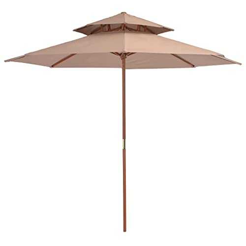 Cover Taupe Frame Laminated bamboo and hardwood Home Garden Outdoor LivingDouble Decker Parasol with Wooden Pole 270 cm Taupe