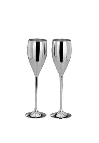 Brillibrum Champagne Glasses Set of 2 Silver Plated Champagne Glasses Champagne Champagne Flute Champagne Glass Goblet Glass Gunmetal Prosecco
