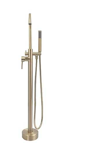 XZST Brushed Gold Freestanding Bathtub Faucet Floor Mount Tub Filler Single Handle Brass Tap with Hand Sprayer and Swivel Spout With Jets & Superior Hand Shower …