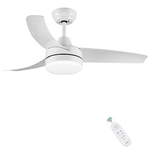 CJOY Ceiling Light with Fan Silent , Ceiling Fans with Lighting and Remote Control White, Small Ceiling Fan Quiet 42 inch 3 ABS Fan Blades 24W LED Light Panel AC