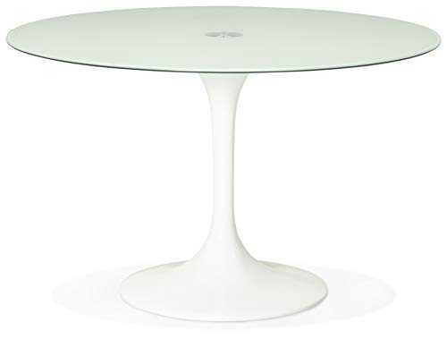 ROUNDGLASS Round Dining Table in Tempered Glass White with White Metal Base - Diameter 120 cm