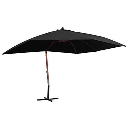 Black Fabric (100% polyester), laminated bamboo, firwood Home Garden Outdoor LivingHanging Parasol with Wooden Pole 400x300 cm Black