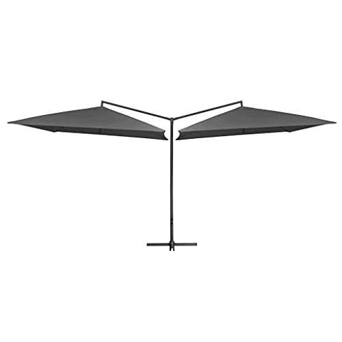 Anthracite Fabric (100% polyester) with a PA coating, powder-coated steel Home Garden Outdoor LivingDouble Parasol with Steel Pole 250x250 cm Anthracite