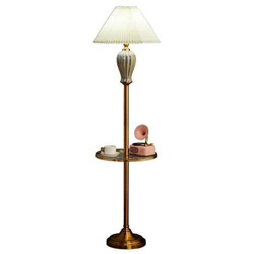 DANN Floor Lamp with Shelf Vintage Pleated Living Room Bedroom Study Lamp Scandinavian Living Room Bedside Standing Lamp (Color : Beige, Size : 160 * 26cm)
