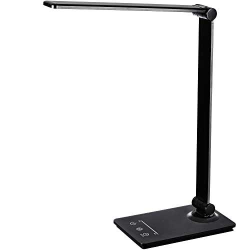 LED Desk Lamp, Desk Lamp with USB Charging Port, Desk Lamp for Home Office, Dimmable Desk Light with 5 Color Modes, Eye-Caring Office Lamp with Timmer & Memory Function, Study Lamp, Table Lamp, Black