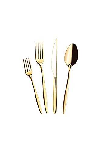 Zholuzl Easy to clean Gold 24 Piece 6 Person Cutlery Set Dinnerware Set Stainless Steel Dinnerware Set Tableware Flatware Set High-end custom