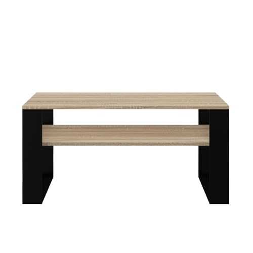 WHATSIZE ENTERPRISE – Modern 1P - Square Wood and Steel Coffee Table - Display for Magazines, Books and Vases - Furniture to Complement Modern Décor - Black Sonoma Oak