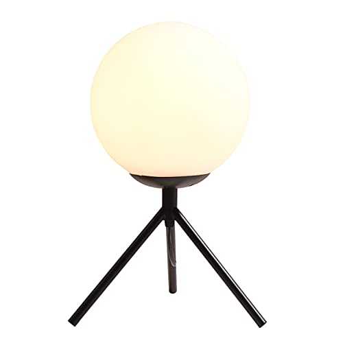 LED Modern Brass Table Lamp Decorated with Glass Ball and Metal Reading Head Creative Globe Lamp, Bedside Office (Black)