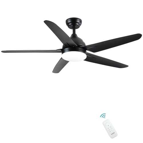 CJOY Ceiling Fan with Lamp, Ceiling Fan with Light and Remote Control 51 Inches Flat Black AC Motor / 5 Blades Led Lights Ceiling 24W Silent Dimmable Modern