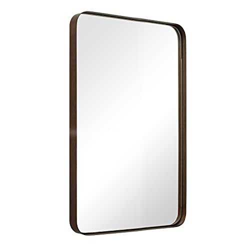 ANDY STAR Wall Mirror for Bathroom, 24”x36”Brushed Bronze Bathroom Mirror, Rounded Rectangle Mirror in Premium Stainless Steel Metal Frame Hangs Horizontal Or Vertical